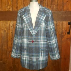 Plaid wool blend blazer